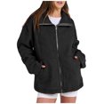 thumbnail image 2 of LEBONYARD Coats for Women Clearance,Jackets for Women,Women's Solid Winter Faux Coats Long Sleeve Lapel Pockets Fleece Jacket Casual Trendy Outerwear Black S, 2 of 8