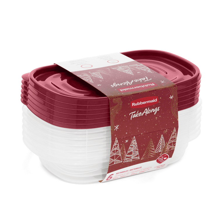 Rubbermaid Take Alongs Food Storage Container, 4-Cup Rectangle, Set of 12, (12 Pack), Red