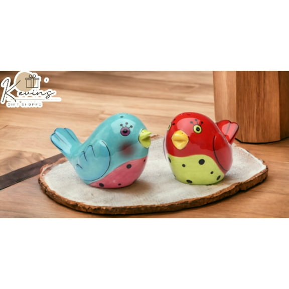 Ceramic Love Birds Salt and Pepper Shakers Red and Blue 3 inch Gift