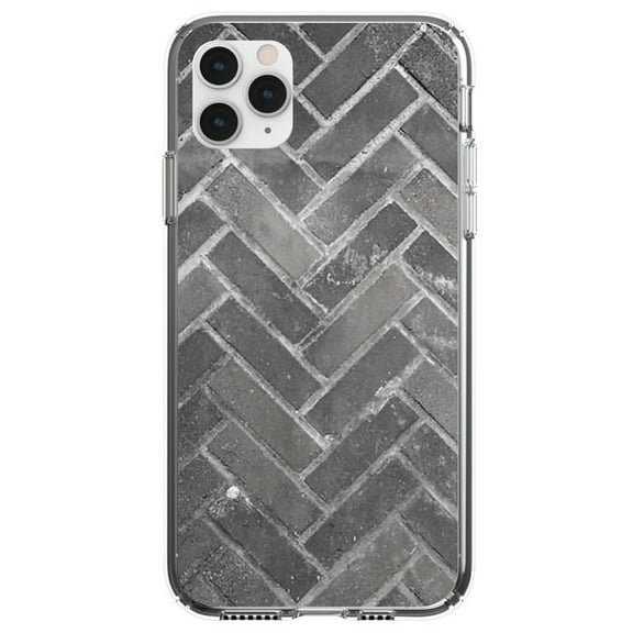 DistinctInk Clear Shockproof Hybrid Case for iPhone 12 MINI (5.4" Screen) - TPU Bumper, Acrylic Back, Tempered Glass Screen Protector - Herringbone Brick Floor