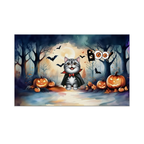 Happy Halloween Vampire British Shorthair BOO with Pumpkins Fun and Spooky Doormat Cat Lover Kitten Owner Gifts Indoor Outdoor Welcome Mat - 00018