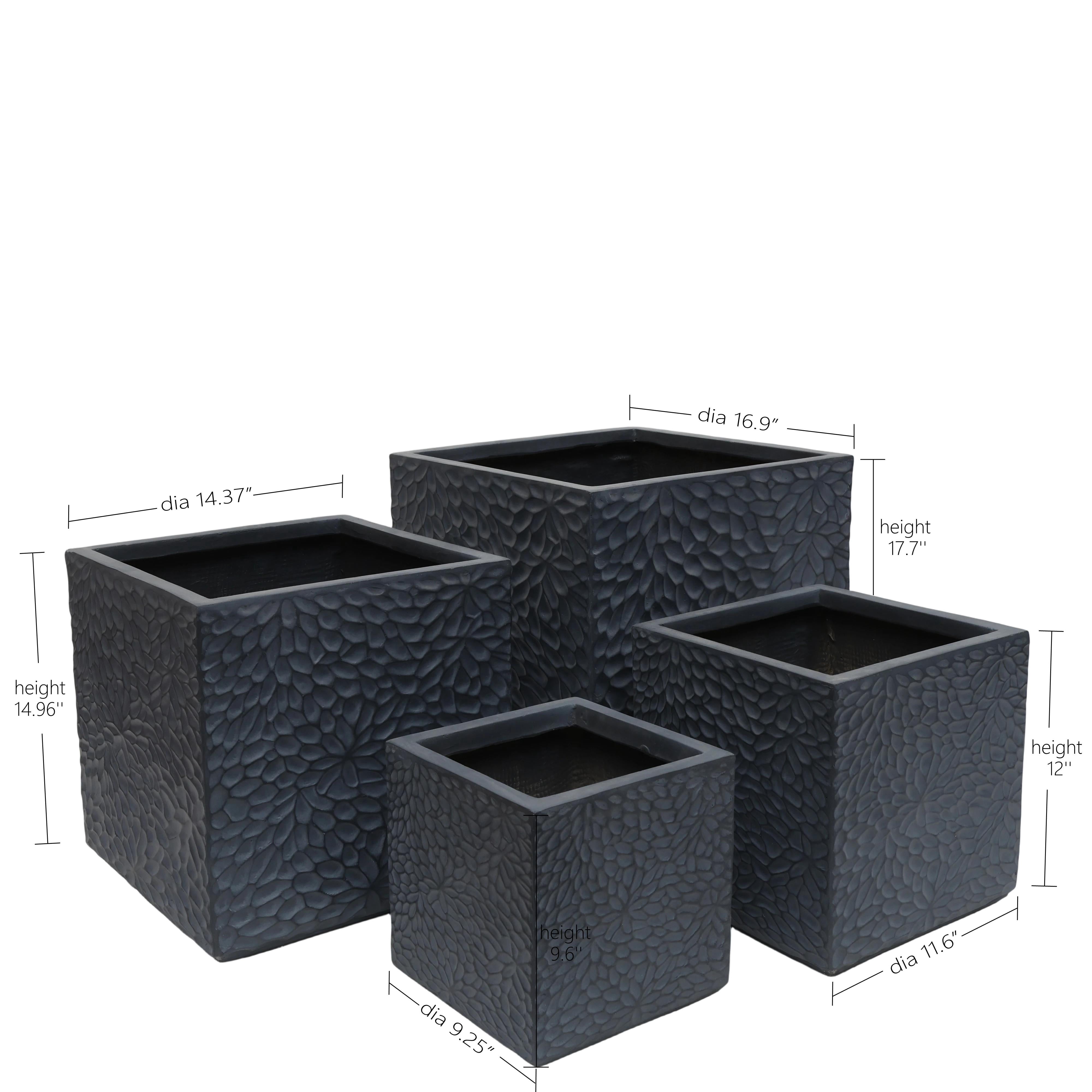Outdoor Planter Pots, 4 Pack Square Magnesium Oxide Plant Containers with Drainage Holes for Garden Patio, Grey