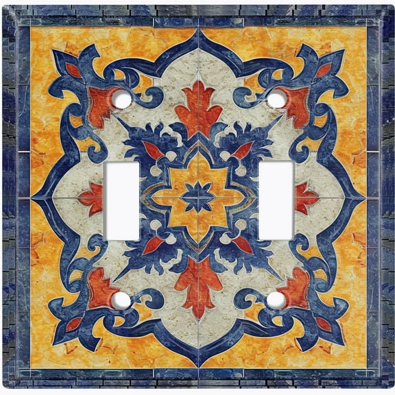 Metal Light Switch Wall Plate Outlet Cover (Colorful Moroccan Tile - Double Toggle)