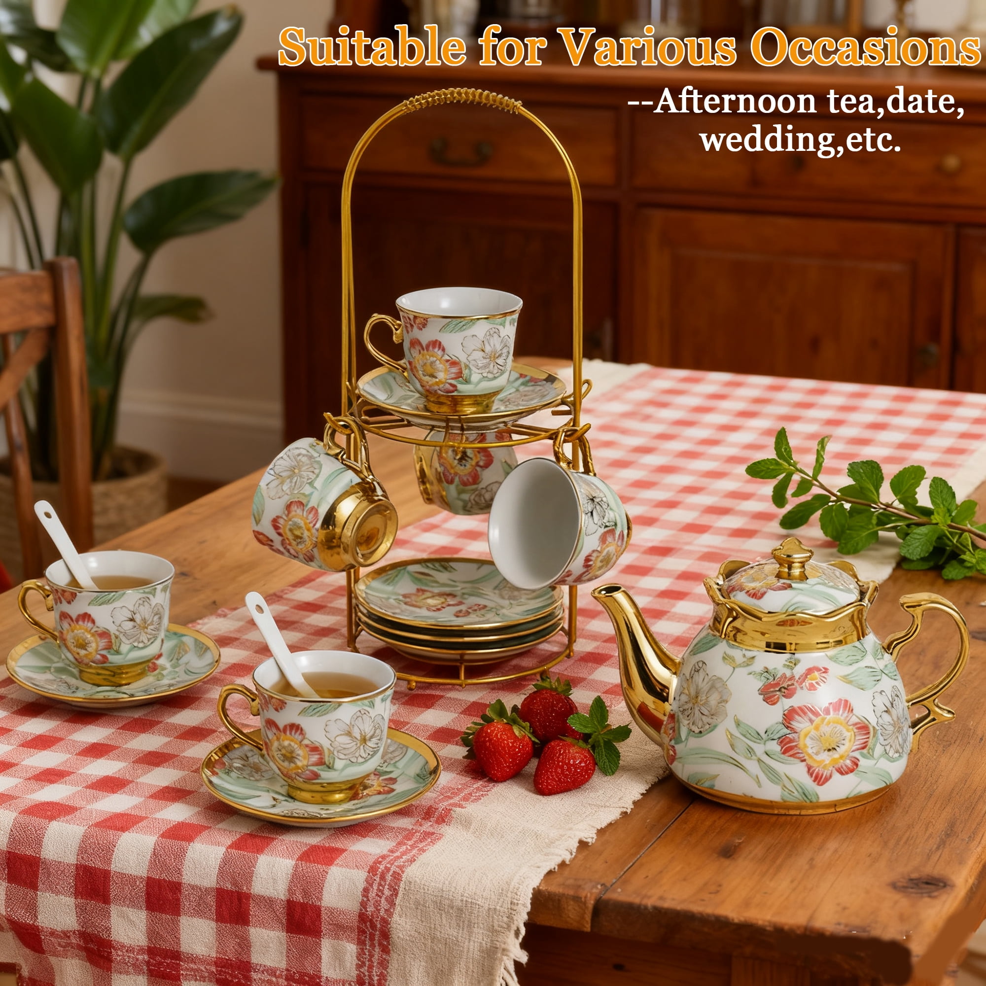 AJONALAA 20 Pcs Tea Set,European Ceramics Tea Cup Set for Adult