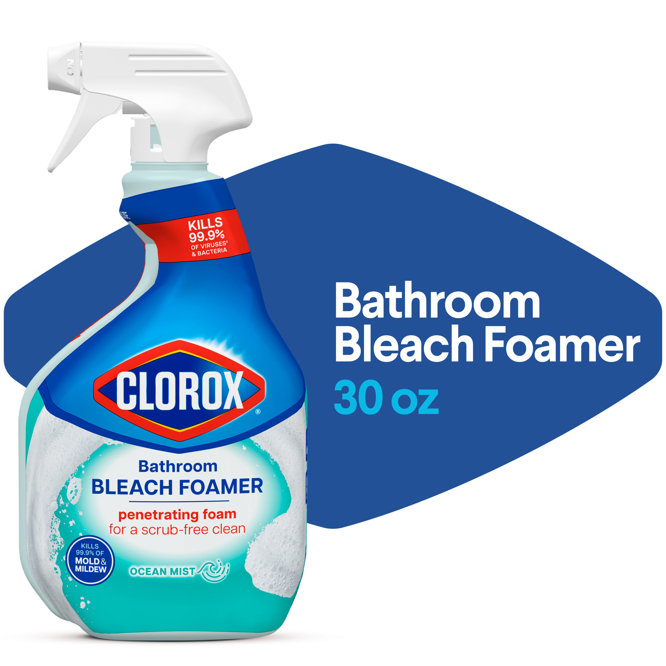 Clorox Bleach Foamer Bathroom and Shower Cleaner Spray, Ocean Mist, 30 fl oz