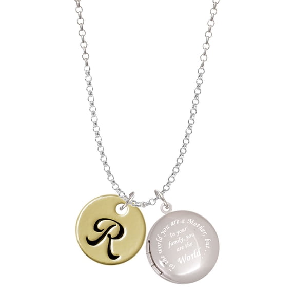 Delight Jewelry Goldtone Large Disc Letter - R - 3/4'' To the World You are a Mother Locket Necklace