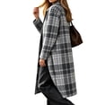 thumbnail image 4 of Dzrciro Plaid Long Coat for Women, Long Sleeve Lapel Open Front Button Checkered Trench Coat, Elegant Fashion Fall Outerwear S-2XL, 4 of 7