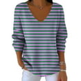 thumbnail image 3 of LIaqionyy Womens Striped Shirt Trendy V Neck Long Sleeve Basic Tee Casual Loose Fall Blouses Tops Outfits, 3 of 6