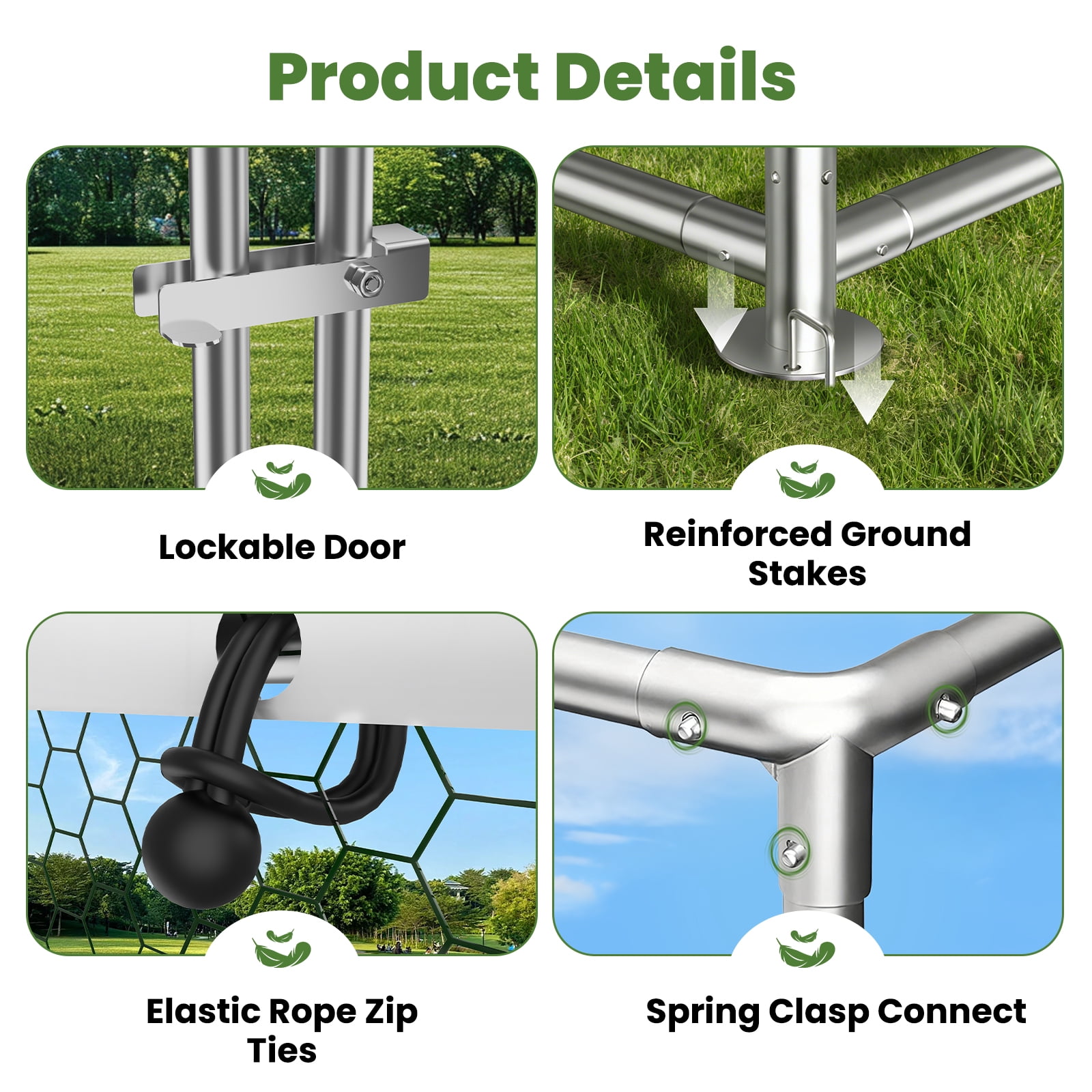 YOKWOK 9.8‘Lx10'W Large Metal Chicken Coop with Climbing Frame, Outdoor Walk-in Poultry Cage Heavy Duty Chicken Runs Hen House with Waterproof Anti-UV Cover for Yard and Outdoor Farm, Spire Roof