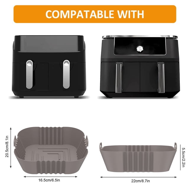 2PCS 8,1 Pouces Air Friteuse Silicone Pot Résistant à la Chaleur Air Friteuse Doublures Panier en Silicone Plat de Cuisson avec Poignée pour Four Micro-Ondes