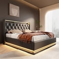 thumbnail image 2 of Bellemave Queen Size PU Leather Upholstered Platform Bed with Hydraulic Storage System and Button Tufted Headboard Storage Bed Frame with 360° LED Lights and Charging Station (Queen, Black), 2 of 10
