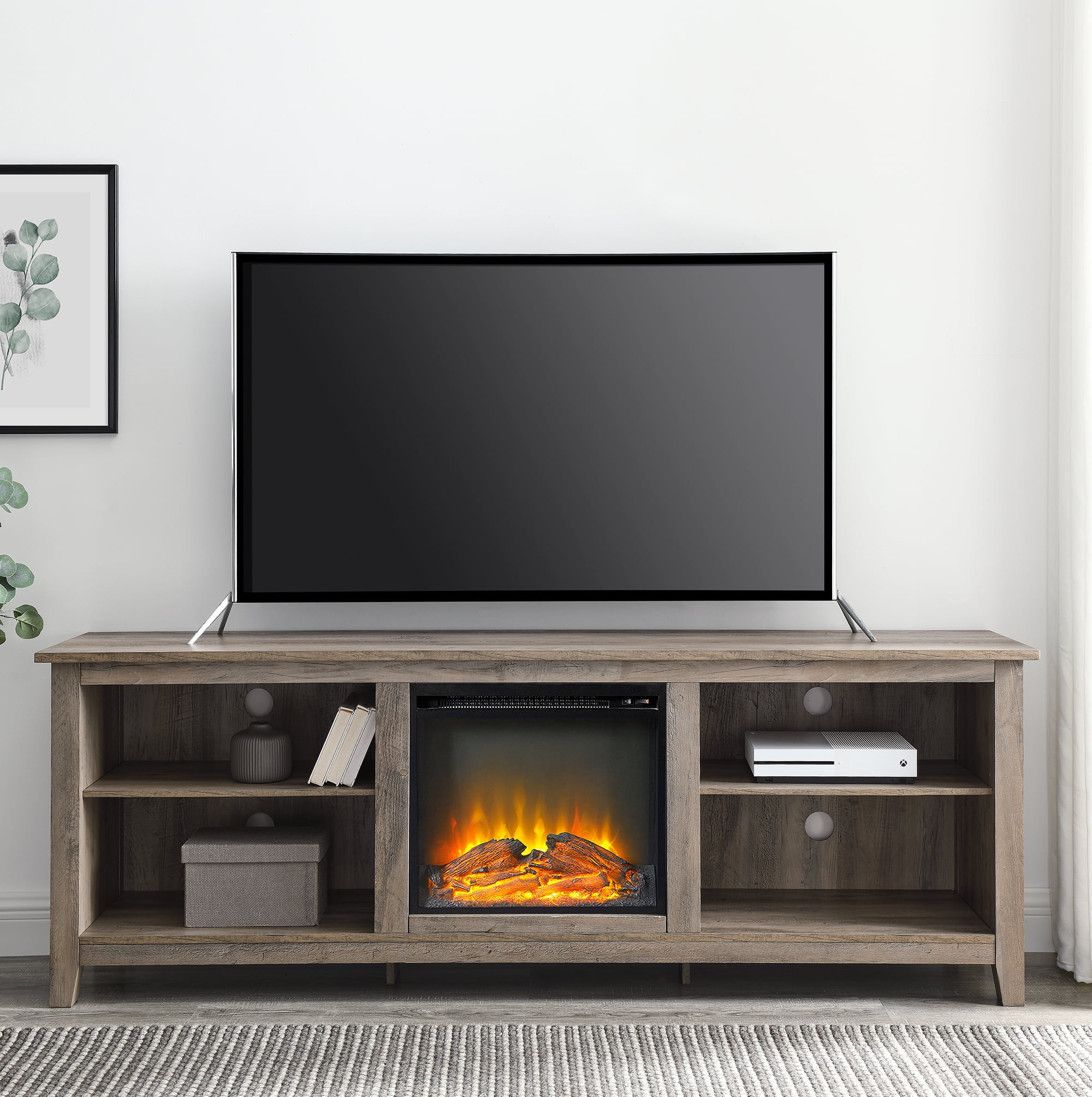 Manor Park Transitional Electric Fireplace TV Stand, Grey Wash - Walmart.com