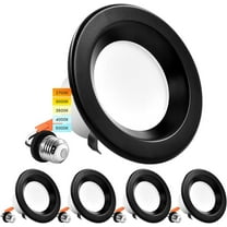 Luxrite 4 inch LED Recessed Can Lights 10W=60W 5 Color Selectable Dimmable Retrofit Downlights 750 Lumens Wet Rated Black Trim 4-Pack
