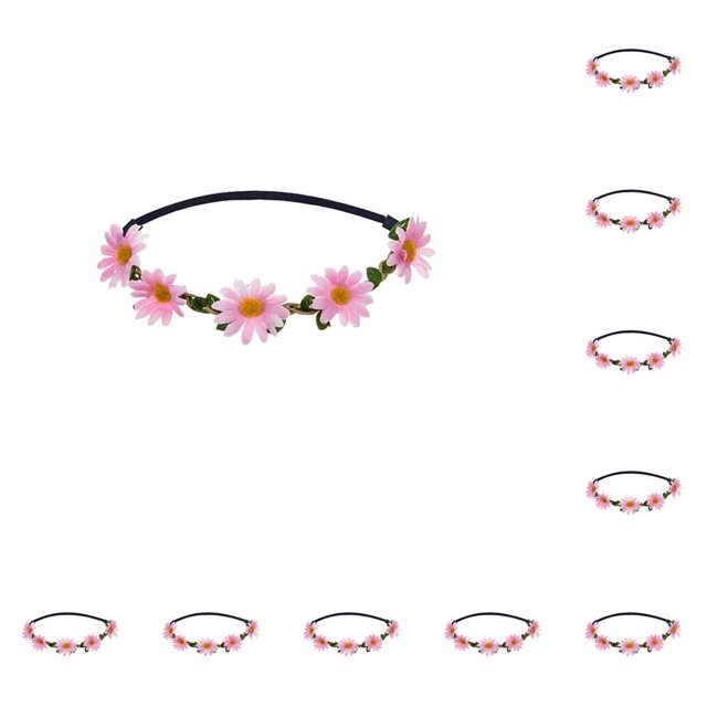 Qarigey Diadema de flores 70s trajes para mujeres Hippie disfraz elástico bohemio dama de honor fiesta decoraciones boda suministros playa rosa rosado 10piezas Qarigey CBP351412