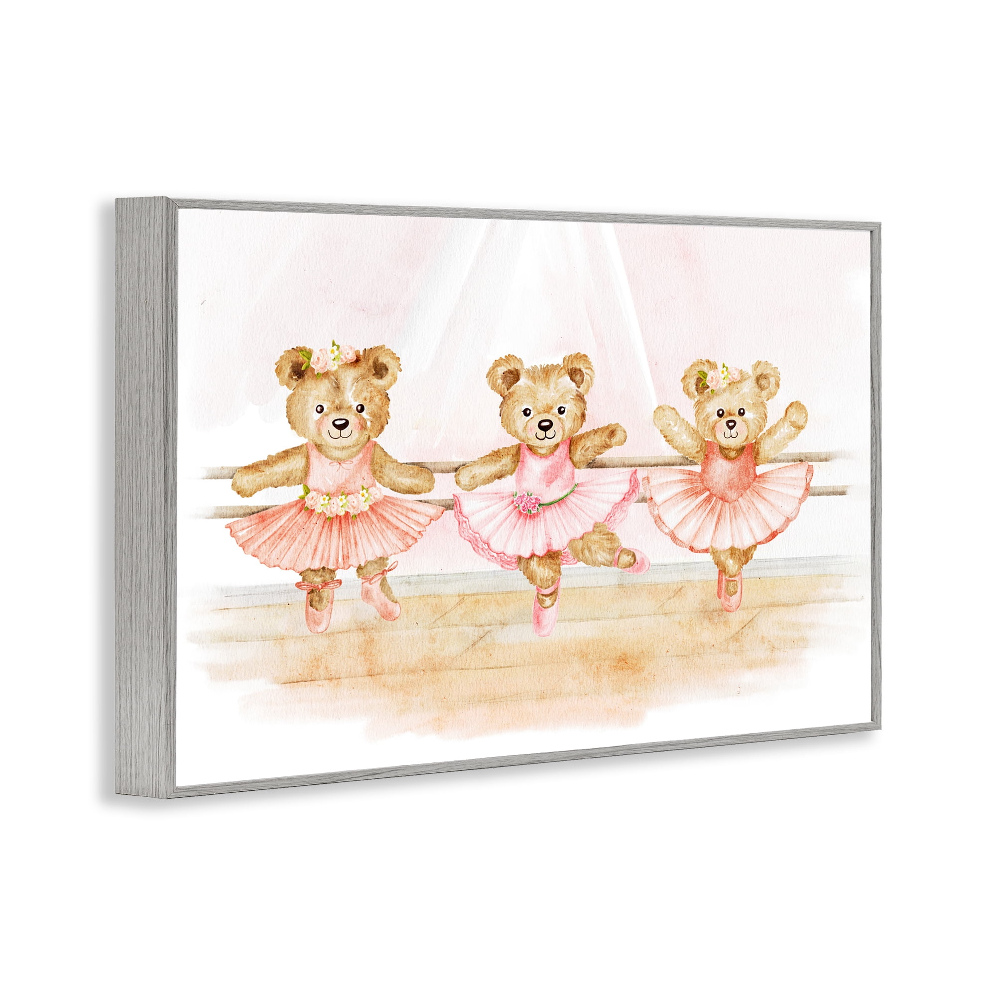 Ballet Teddies Triplet Gray Framed Giclee Art, design by Amy Hall