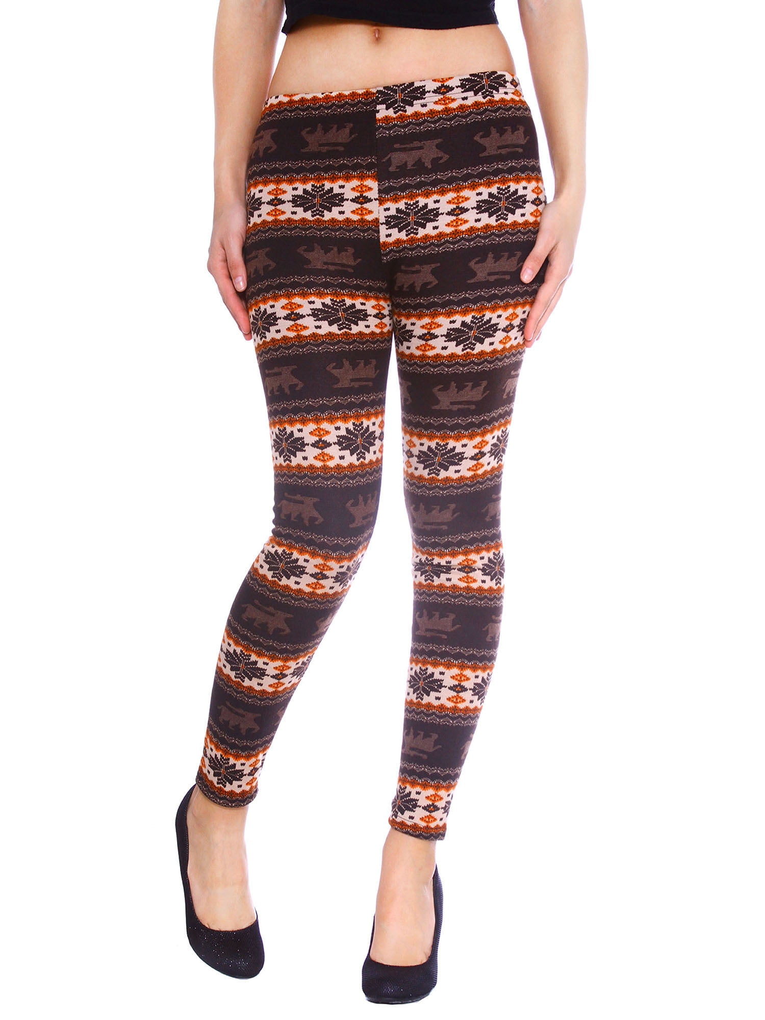 Women's Winter Nordic Snowflakes Reindeer Fleece Lined Leggings