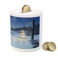 thumbnail image 3 of Christmas Piggy Bank, Wooden Rustic Log Cottage Scenery in the Winter Season Warm Moonlight, Ceramic Coin Bank Money Box for Cash Saving, 3.6" X 3.2", Blue White, by Ambesonne, 3 of 4