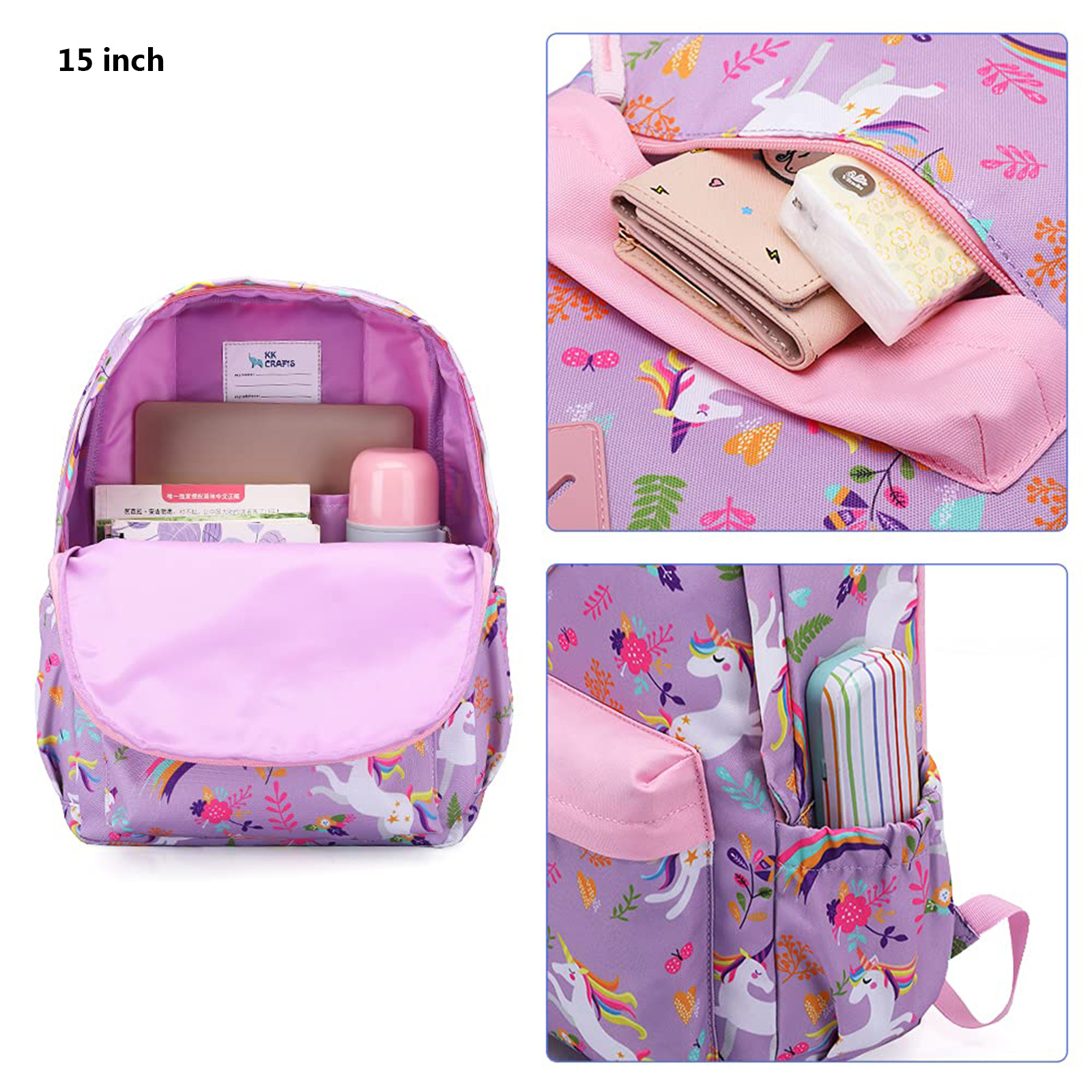 Mochila preescolar para niños pequeños, dinosaurio o unicornio, para niñas y niños, con correa de pecho (Unicornio púrpura) 6
