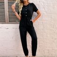 thumbnail image 5 of QUYUON Jogger Jumpsuits for Women Summer Button up Short Sleeve Crew Neck Jumpsuits Rompers with Pockets Tie Elastic Waist Solid Color Casual Loose Long Jumpsuits Playsuit Style J-417, Black L, 5 of 5