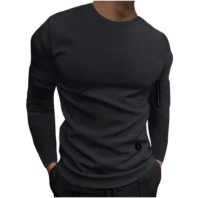 pstuiky mangas largas para hombre, Camisa básica de cuello redondo y manga larga de color liso para hombre de moda tops de invierno para hombre l