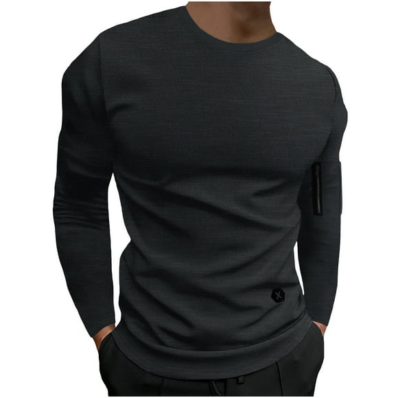 Jalioing Men's Long Sleeve T Shirt Solid Color Casual Basic Pullover Tee Crew Neck Fashion Shirts with Pocket