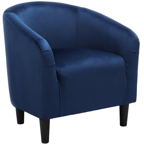 Easyfashion Upholstered Barrel Arm Accent Tub Chair, Navy Blue Velvet