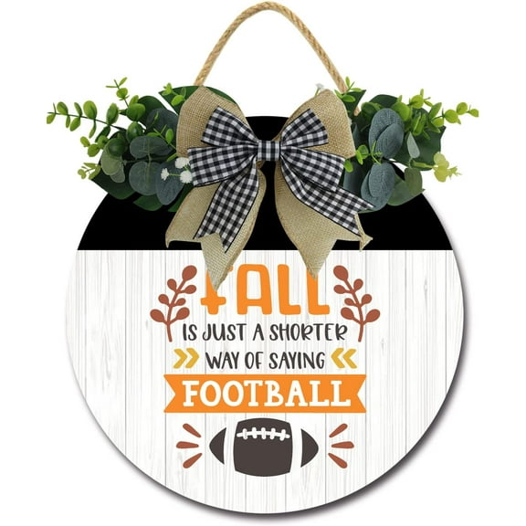 Eveokoki 12" Fall Football Welcome Signs for Front Door Farmhouse Rustic Round Wooden Hanging Wreaths for Home Porch Wall Decor Housewarming Gift Football Lovers Outdoor Indoor