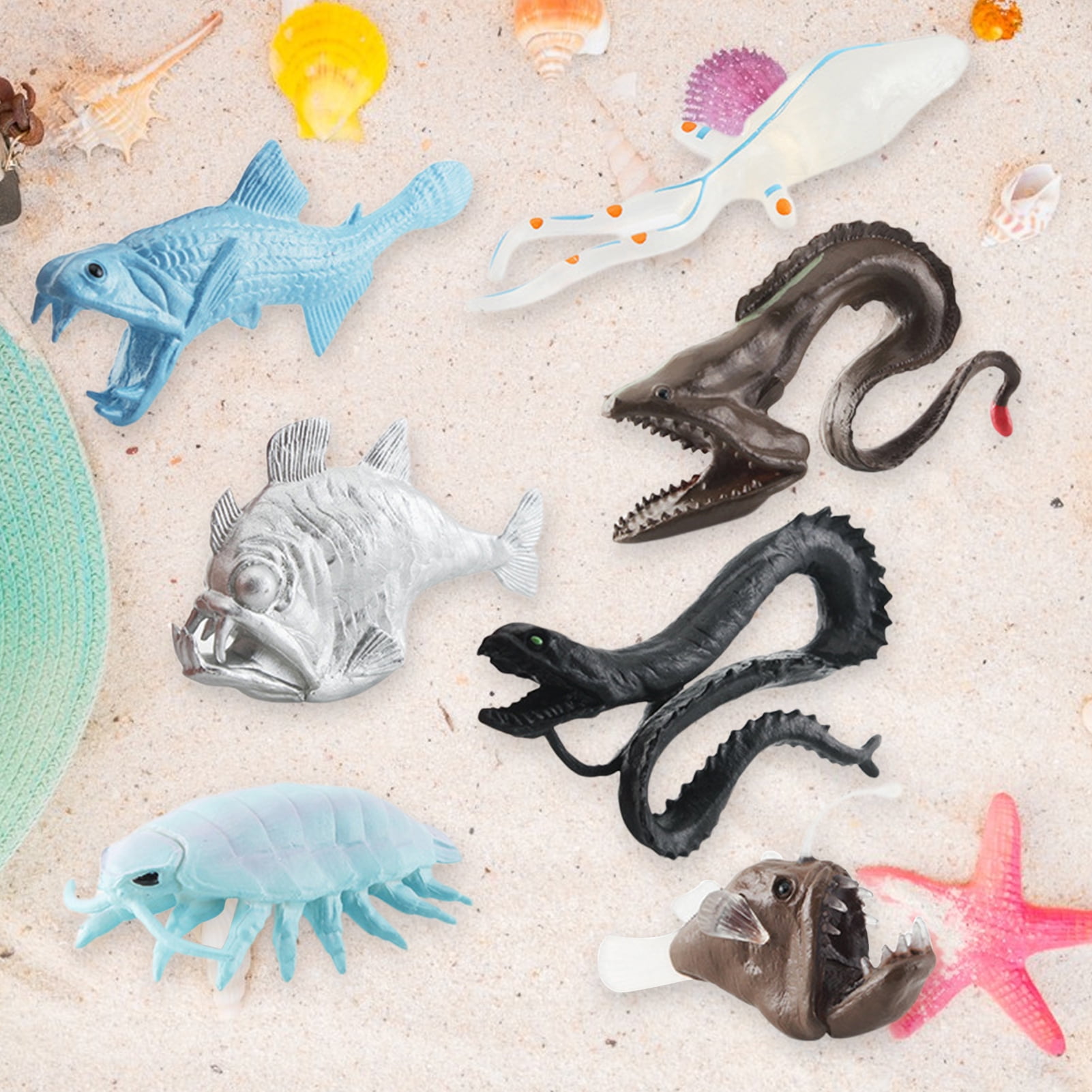 Kripyery 7Pcs Sea Animal Models Simulated Gulper Eel Anglerfish
