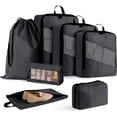 thumbnail image 1 of Organizador de Viaje para Maletas-Set de 7 Bolsas Compresibles-Impermeable para Ropa, Zapatos, Cosméticos y Accesorios-Organizadores de Equipaje con Bolsas de Almacenamiento (Negro), 1 of 4