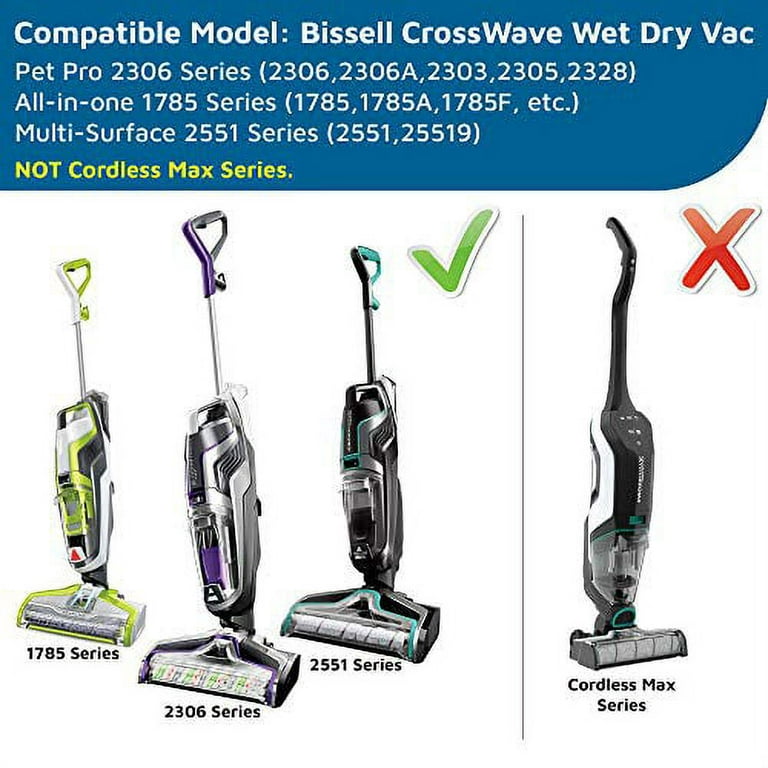 CrossWave Vacuum, All Cordless Multi-Surface Accessories Rolls+2 Wet PET Part PRO Brush in BISSELL Pet (2 Dry One for CrossWave Filters) and CrossWave Replacements