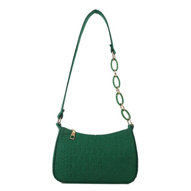 Bolso de hombro de moda Bolso de axila de fieltro para mujer Patrón de cocodrilo para el trabajo (verde)