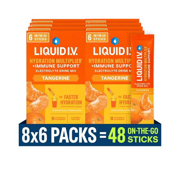 (8 pack) Liquid I.V.® Tangerine Hydration Multiplier® Immune Support Powdered Electrolyte Drink Mix, 6 Ct