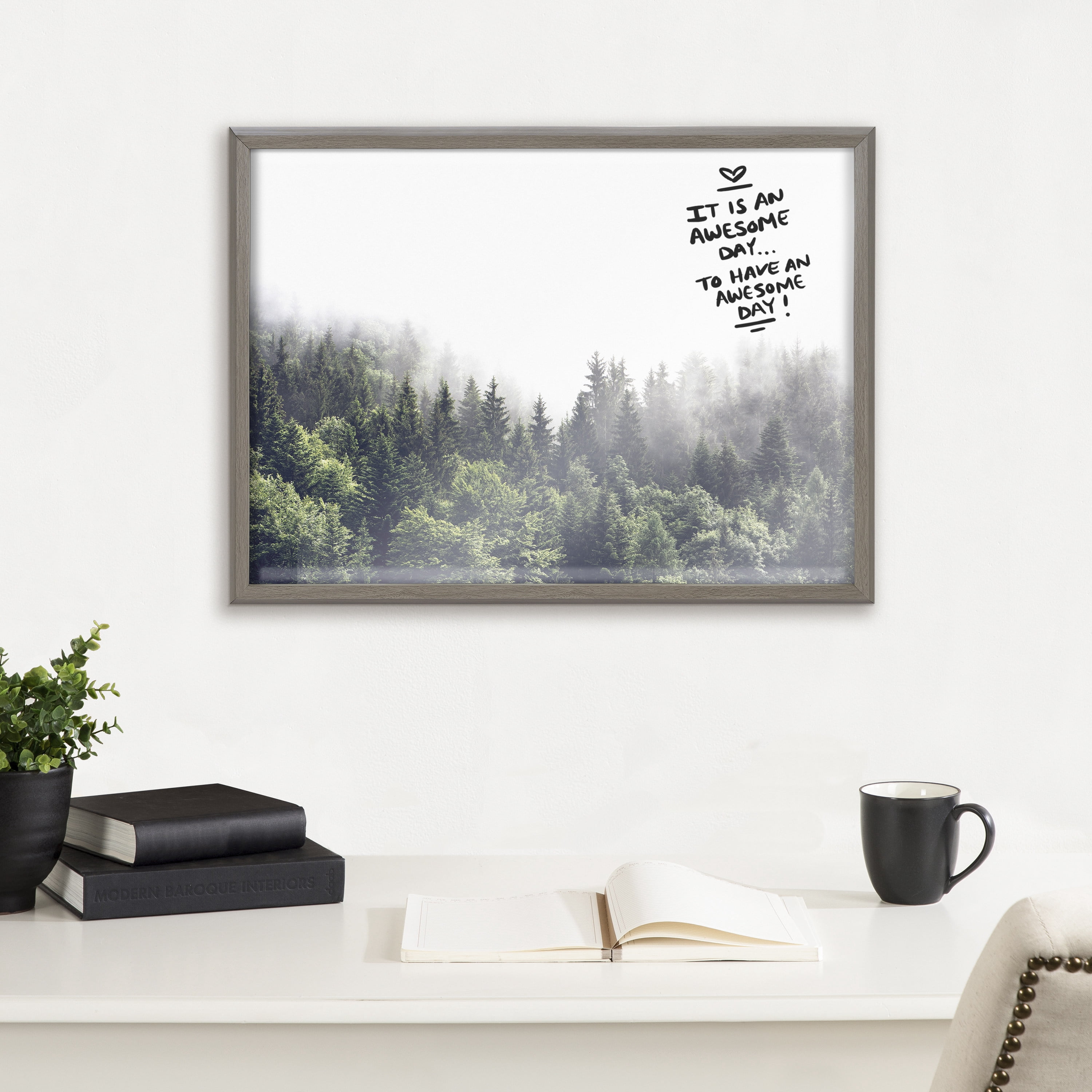 Blake Lush Foggy Green Forest 24 in x 18 in Framed Photography Art Prints, by Kate and Laurel