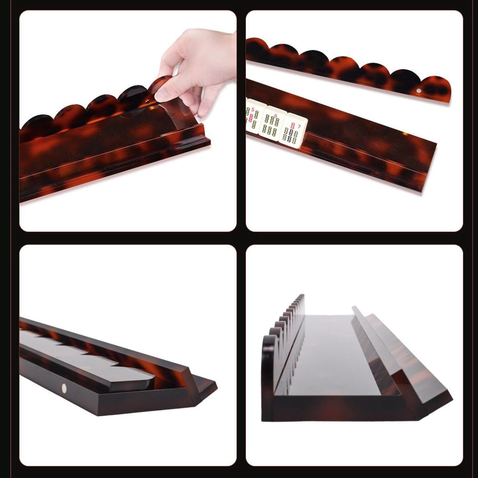 Scalloped Mahjong Racks with Magnetic Pushers, Tortoise Shell Acrylic Mahjong Tile Racks Set of 1 or 4, Non-Slip American Mahjong Racks for Game Table, 17.5"/20" Thickened Acrylic Holder