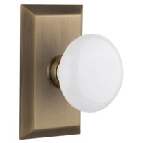 Nostalgic Warehouse Stuwhi_Dp_Nk White Porcelain Solid Brass Dummy Door Knob Set - Brass