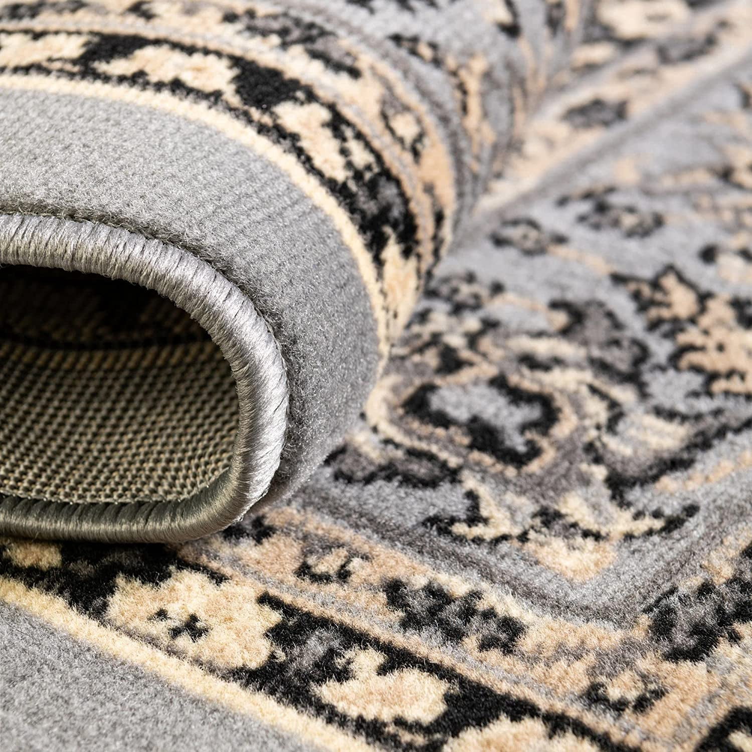 Rugs.com Yasmin Collection Rug – 8 Ft Round Gray Medium Rug Perfect For Kitchens, Dining Rooms