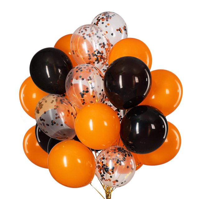 Confeti naranja y globos negros NQ Paquete de 61 globos de helio 12 pulgadas para fiestas Halloween