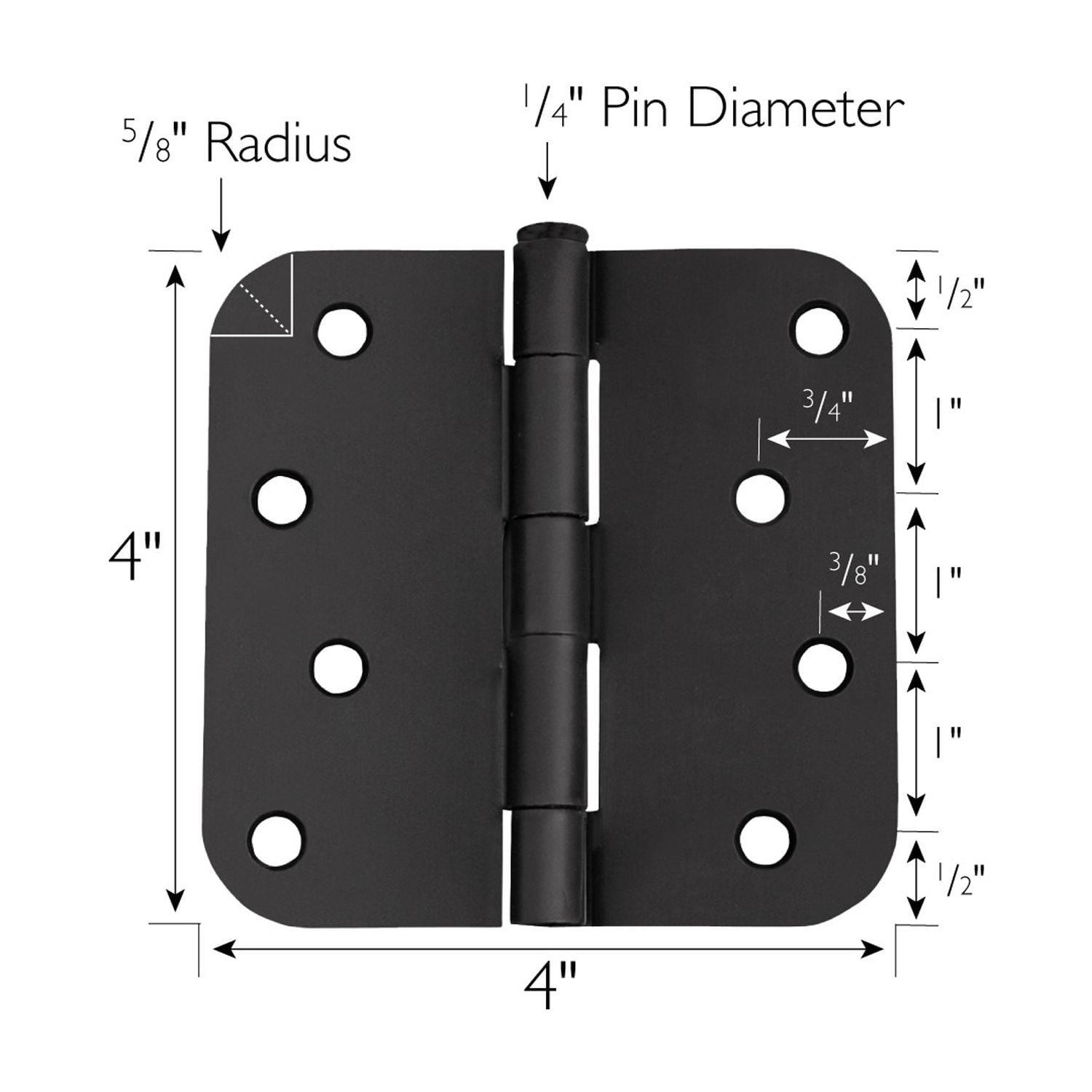 Design House 10-Pack 4" H x .625" Radius Butterfly Interior/Exterior Door Hinges, Matte Black