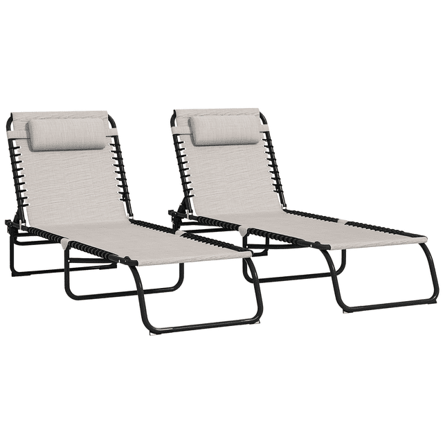 Outsunny 2 Pcs Chaises Longues, Chaises Longues avec Appui-Tête Blanc Crème