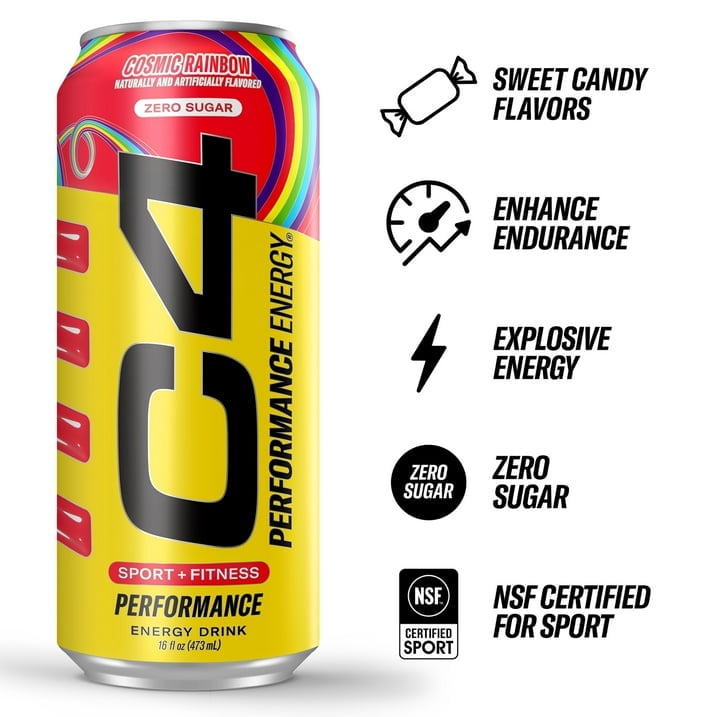 (3 pack) C4 Performance Energy Drink, Cosmic Rainbow, 16oz, Single Can