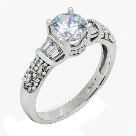 14K Solid White Gold 1 Ct. Round Solitaire with Stones on band CZ Engagement Ring