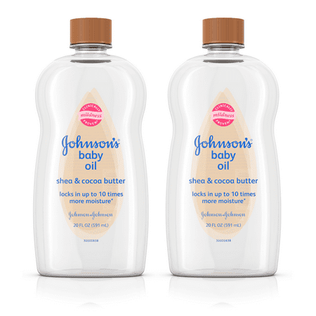 (2 pack) Johnson's Baby Oil with Shea & Cocoa Butter, 20 fl. (Best Baby Massage Oil For Infants)