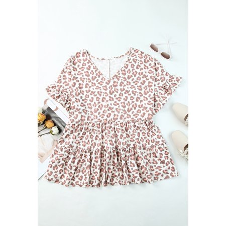 GCKG Women s Leopard Print Ruffled Babydoll Plus Size Top (US 14-16)1X