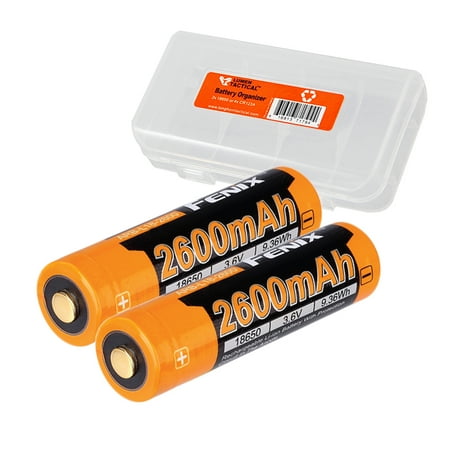 66 Battery Organizer - Fenix ARB-L18-2600 Rechargeable 2600mAh High-Capacity 18650 Batteries (2-Pack) with Bonus Battery Organizer