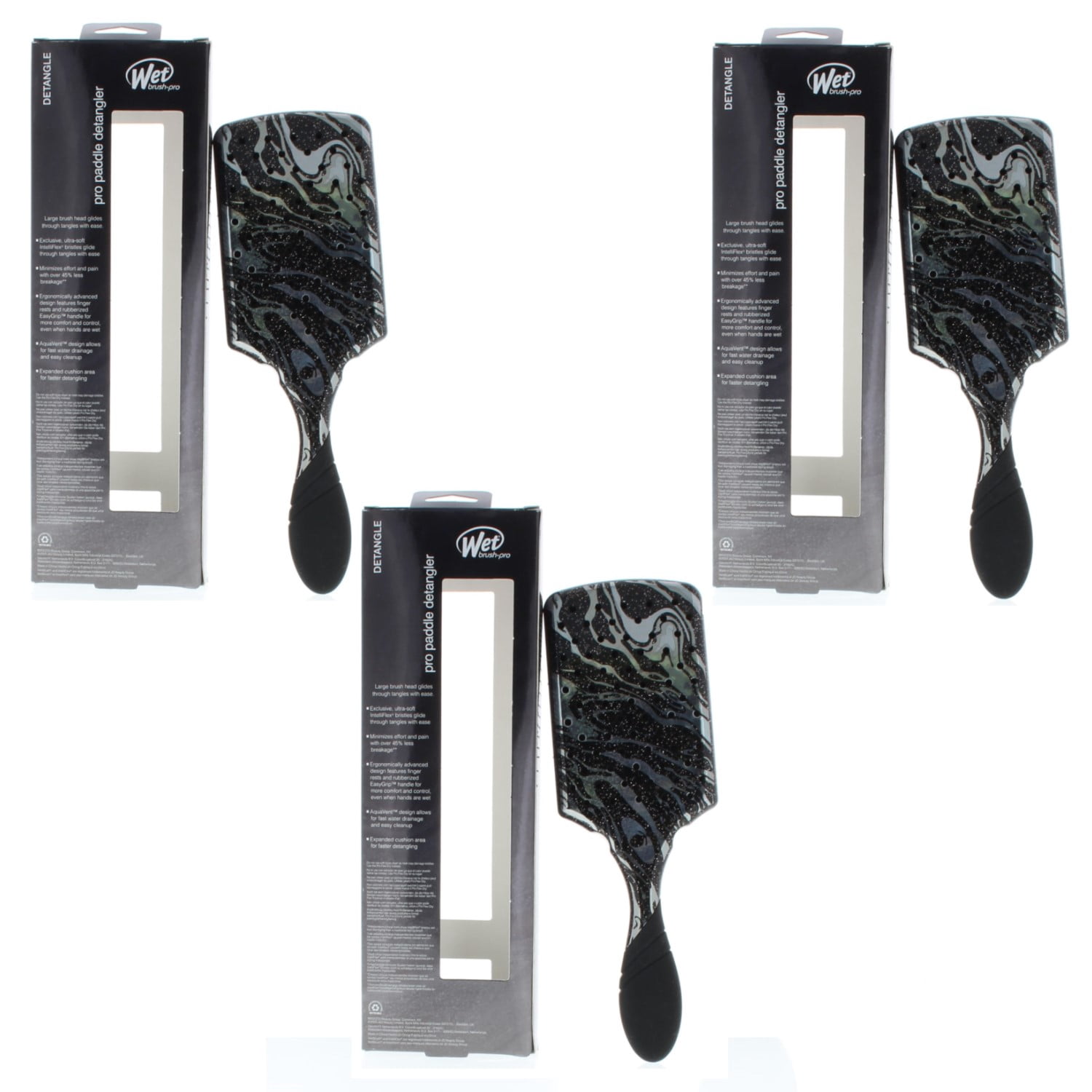 Wet Brush Pro Paddle Detangler Mineral Sparkle Charcoal Model# BWP831MNSCH (3 Pack)