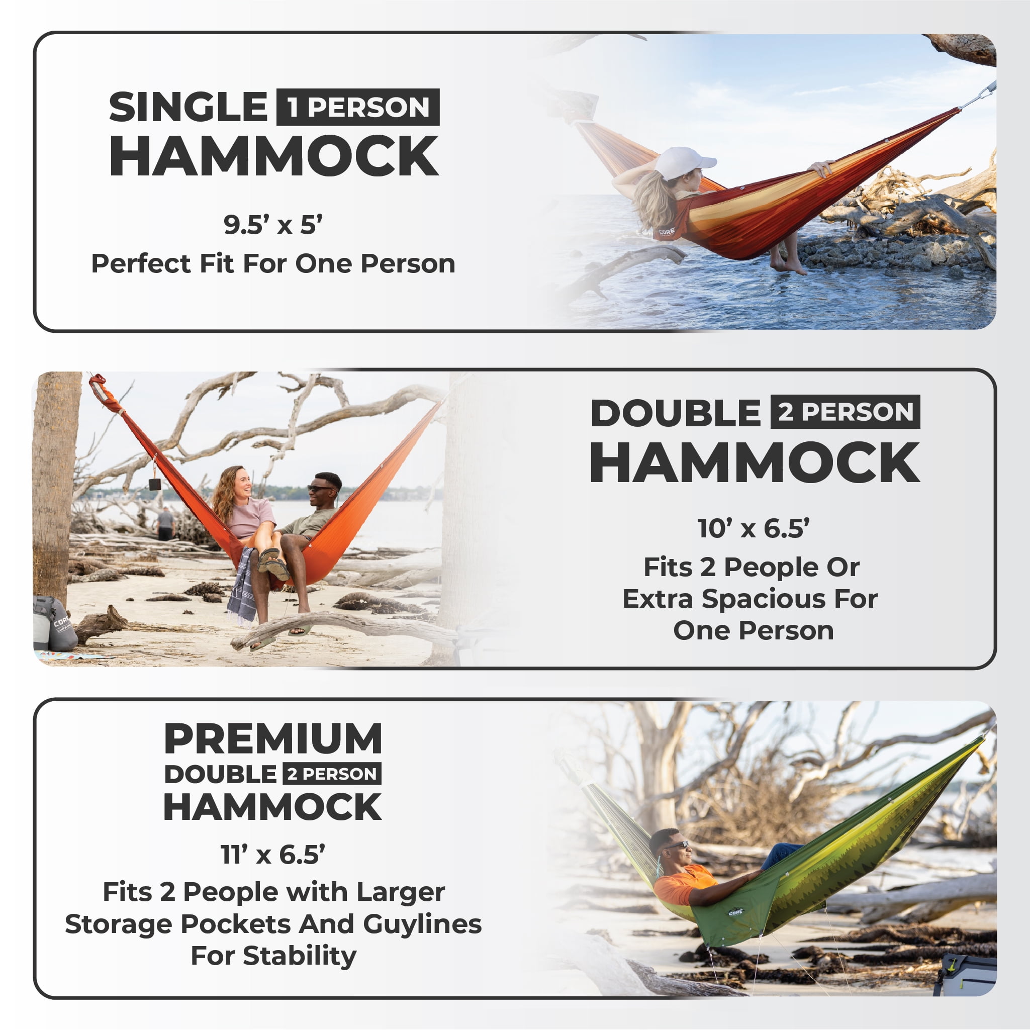 CORE Premium Double Hammock - Gray
