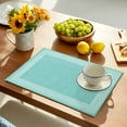 thumbnail image 2 of Turquoise Geometric Placemats Set of 4, White Greek Key Design Burlap Modern Art Placemats for Dining Table, Place Mats for Kitchen Tabletop, Waterproof Wipeable Dining Table Mats Set, 2 of 9