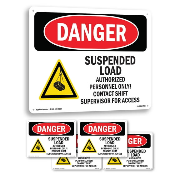 Suspended Load Authorized Personnel Only OSHA Danger Aluminum Sign 14 Inch x 10 Inch - 5 Pack