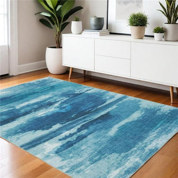 HomeRoots 574979 4 x 6 ft. Abstract Distressed Rectangle Area Rug, Sky Blue & Ivory