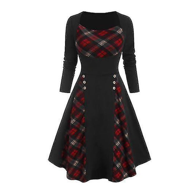 Falda de mujer de nuevo diseño, vestido de cintura de fiesta para niñas con estampado a cuadros a la moda con diseño de botones, vestido de falda larga
